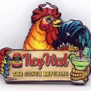 Key West Florida Rooster Sign Mdf Magnet 3&quot; X 3.5