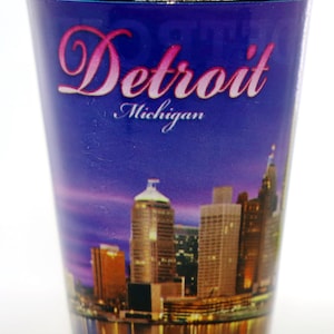 Detroit Michigan Evening Skyline Outside Dark Blue Skyline Inside Shot Glass
