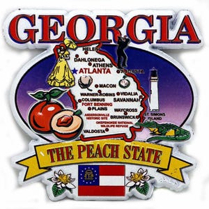 Georgia State Elements Map Fridge Collectible Souvenir Magnet