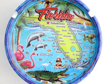 Florida Map Full Wrap Porcelain Ashtray 5"