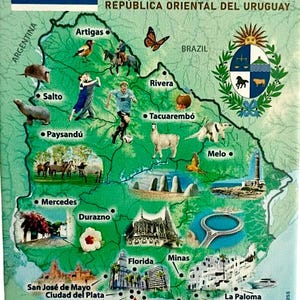 Uruguay Graphic Map and Attractions Souvenir Fridge Magnet 2.5&quot; X 3.5&quot;