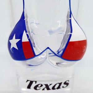 Vaso de chupito 3d con busto de bikini con bandera de Texas