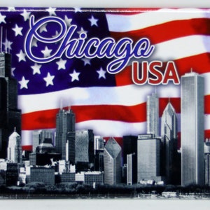 Chicago Illinois cartolina USA bandiera magnetica 2,5 x 3,5 pollici