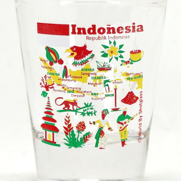 Indonesia Landmarks And Icons Collage Shot Glass