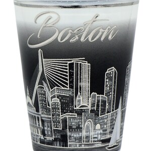 Boston Massachusetts White and Silver Skyline Shot Glass