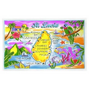 St.lucia Map Cotton Tea Kitchen Towel 19&quot; X 30