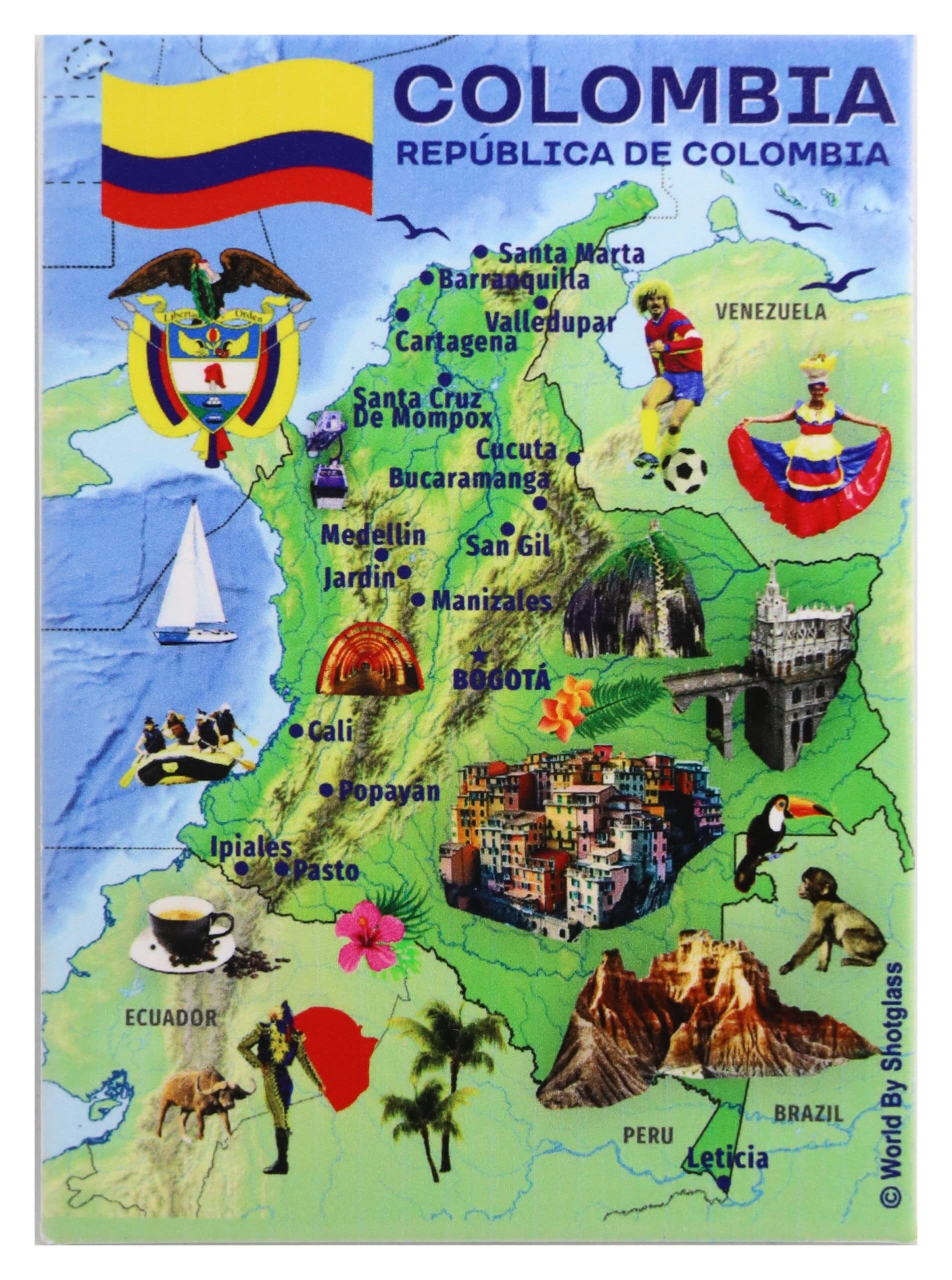 Colombia Graphic Map and Attractions Souvenir Fridge Magnet 2.5 X