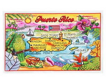Puerto Rico Map Cotton Tea Kitchen Towel 19" X 30