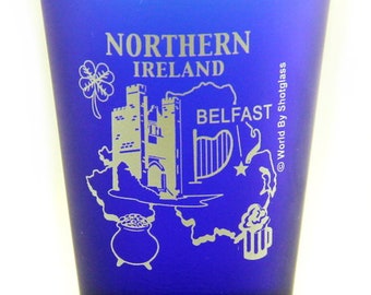 Northern Ireland Belfast Cobalt Blue Frosted Shot Glass
