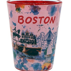 Boston Massachusetts Clear Water Color Red Inside Shot Glass
