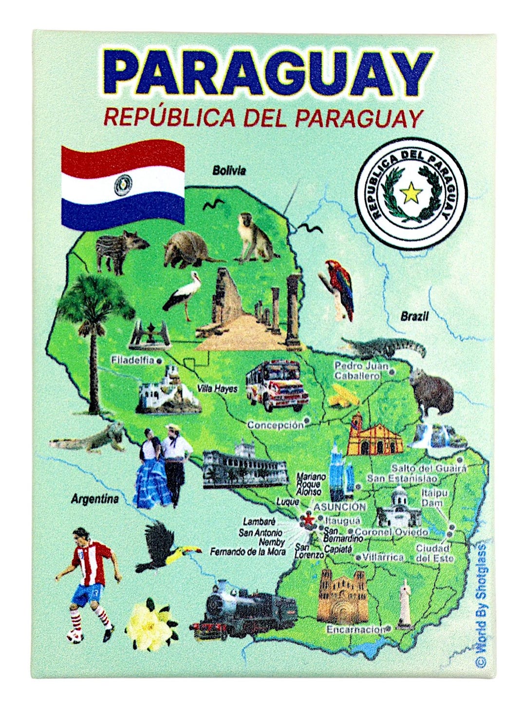 Paraguay Graphic Map and Attractions Souvenir Fridge Magnet 2.5