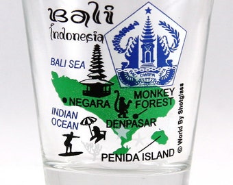 Bali Indonesia Landmarks Collage Shot Glass