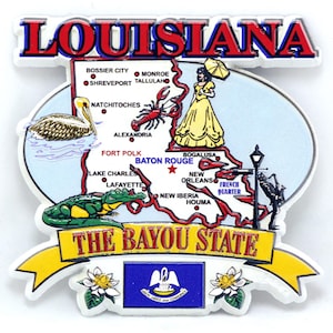 Louisiana State Elements Map Fridge Collectible Souvenir Magnet