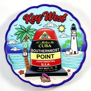 Key West Florida Scene Resin Round Magnet 3&quot; X 0.25