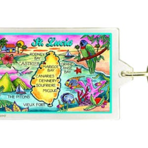St. Lucia kaart rechthoekige acryl souvenir sleutelhanger 2,5 x 1,5 inch