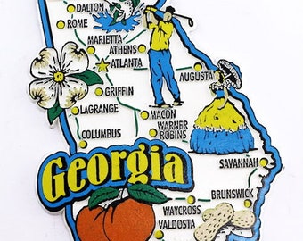 Georgia State Map And Landmarks Collage Fridge Collectible Souvenir Magnet