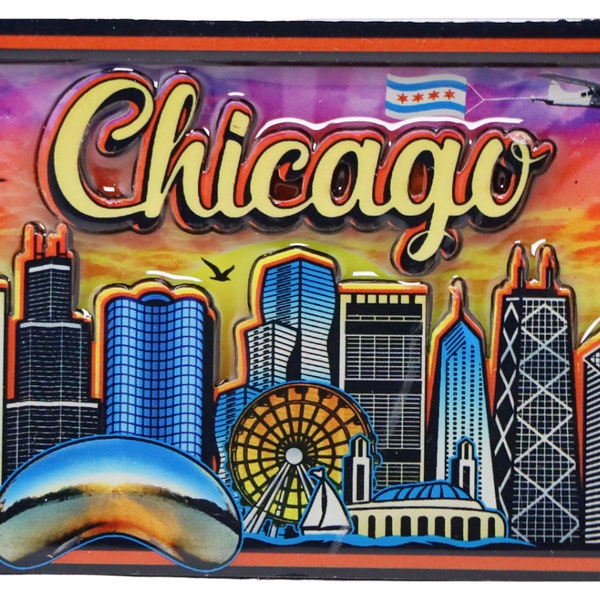 Chicago Illinois Skyline Dual Layer Mdf Fridge Magnet 2.25" X 3.5