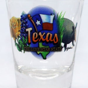 Vaso de chupito con elementos del estado de la estrella solitaria de Texas