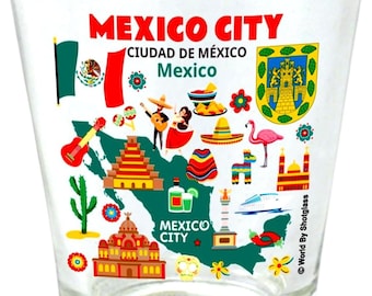 Mexico City Mexico Map And Attractions Collage Shot Glass