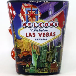 Las Vegas Nevada Dice Collage Black Shot Glass