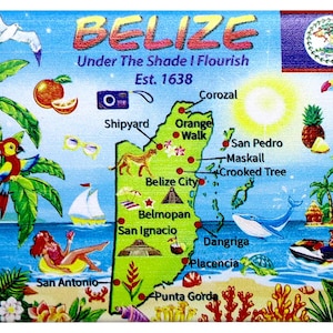 Belize Graphic Map and Attractions Souvenir Fridge Magnet 2.5&quot; X 3.5&quot;