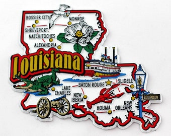 Louisiana State Map and Landmarks Collage Fridge Collectible Souvenir Magnet