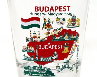 Budapest Hungary Landmarks and Icons Collage Shot Glass