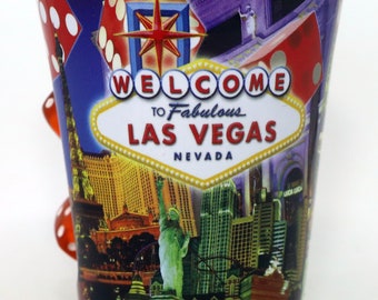 Las Vegas Nevada Dice Collage Black Shot Glass