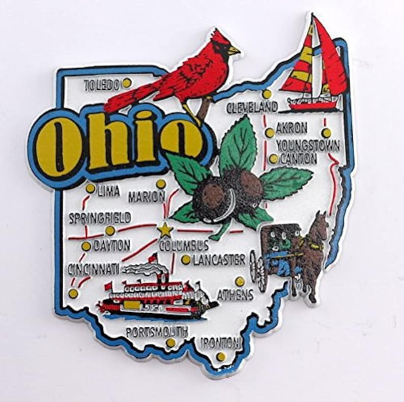 Ohio State Map And Landmarks Collage Fridge Souvenir Collectible Magnet image 1