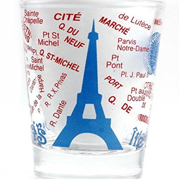 Paris France Eiffel Tower And Map Blue Shot Glass