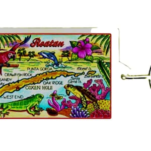 Roatán Honduras Kaart Acryl Rechthoekige Souvenir Sleutelhanger 2,5 "X 1,5"