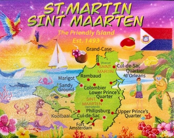 St. Martin/St. Maarten Map Caribbean Fridge Collector's Souvenir Magnet 2.5 Inches X 3.5 Inches