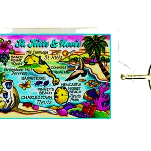 St. Kitts en Nevis kaart rechthoekige acryl souvenir sleutelhanger 2,5 x 1,5 inch