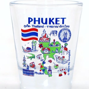 Punti di riferimento e icone di Phuket Thailandia Collage Shot Glass