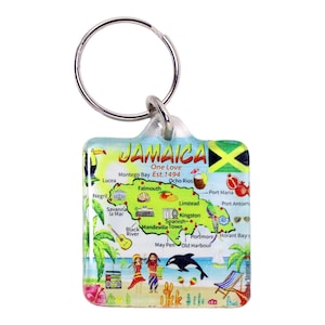 Jamaica Map Acrylic Square Souvenir Keychain 1.5 inches X 1.5 inches