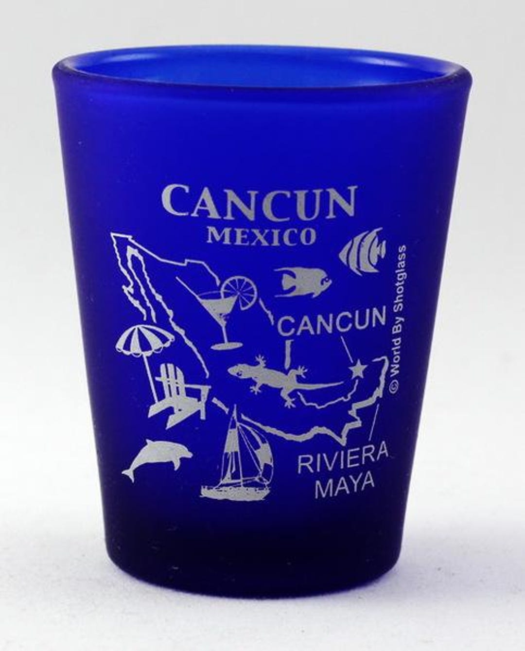 Palma De Mallorca Spain Cobalt Blue Frosted Shot Glass - UK