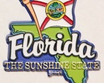 Florida State Map-Flag Fridge Collectible Souvenir Magnet