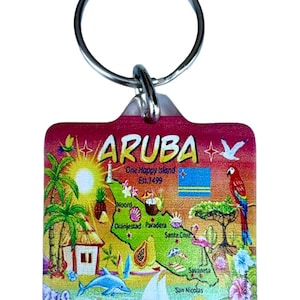 Aruba Map Acrylic Square Souvenir Keychain 1.5&quot; X 1.5&quot;