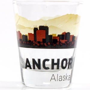 Anchorage Alaska Sunset Skyline Shot Glass
