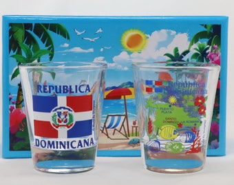 Dominican Republic Caribbean Boxed Shot Glass Set (set Of 2)