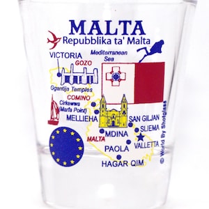 Malta EU Serie Wahrzeichen und Ikonen Collage Schnapsglas