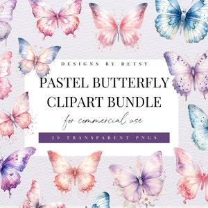 Aquarell Pastell Schmetterlinge Clipart-Bundle, Frühling Schmetterlinge Clipart Pack, Ostern Grafiken, rosa Blumen Schmetterling PNG, Instant Download