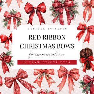 Aquarell rote Bögen, Clipart-Bundle, rotes Band Weihnachten Clipart Pack, rosa Weihnachtsschleife PNG, rosa Weihnachten SVG, Sofort Download