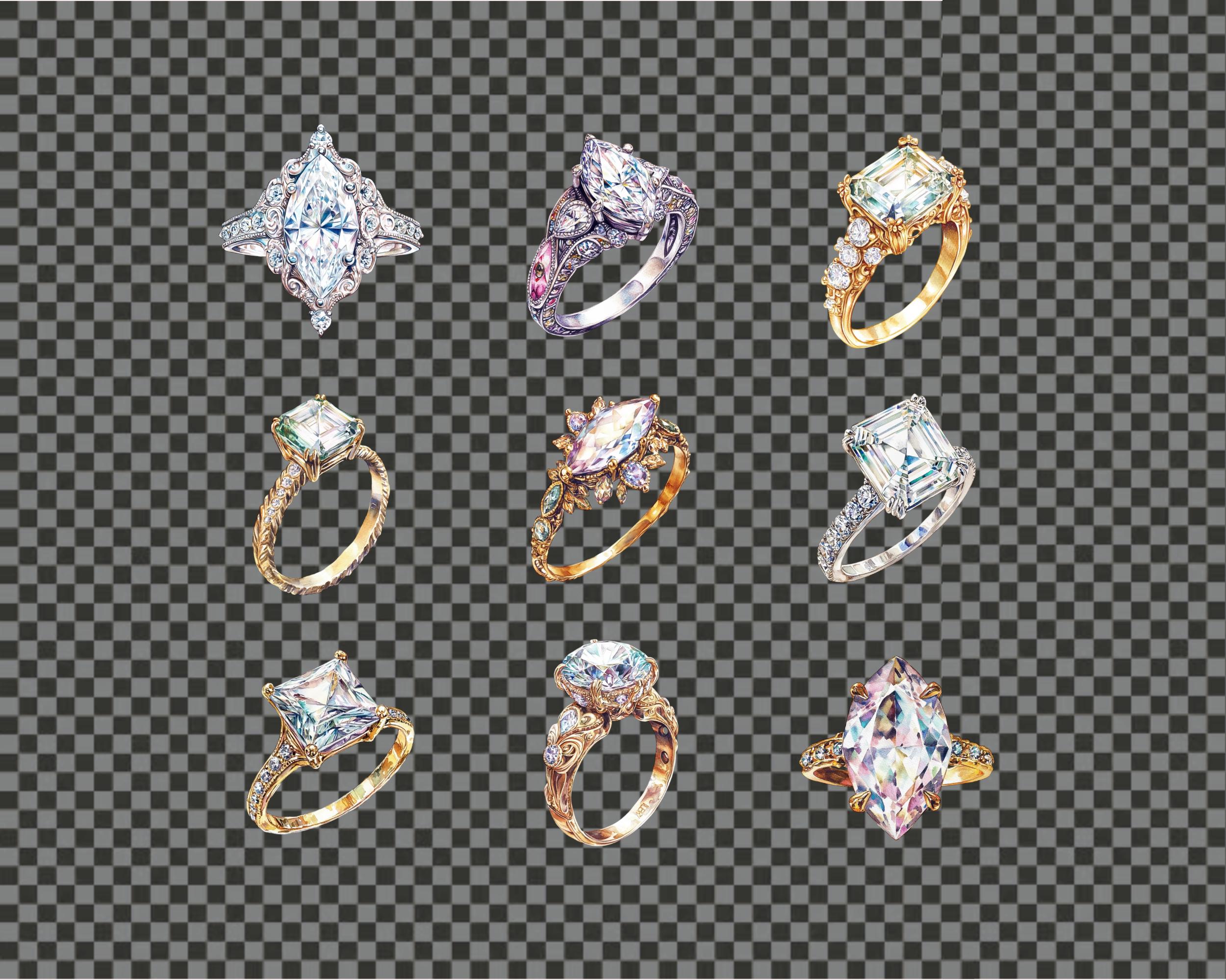 Watercolor Engagement Ring Clipart Bundle, Diamond Rings Clipart Pack ...