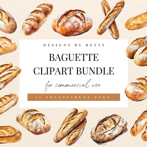 Pacchetto Clipart di baguette acquerellate, Pacchetto Clipart di baguette francese, Grafica di baguette francese, PNG estetica di panetteria francese, Download istantaneo