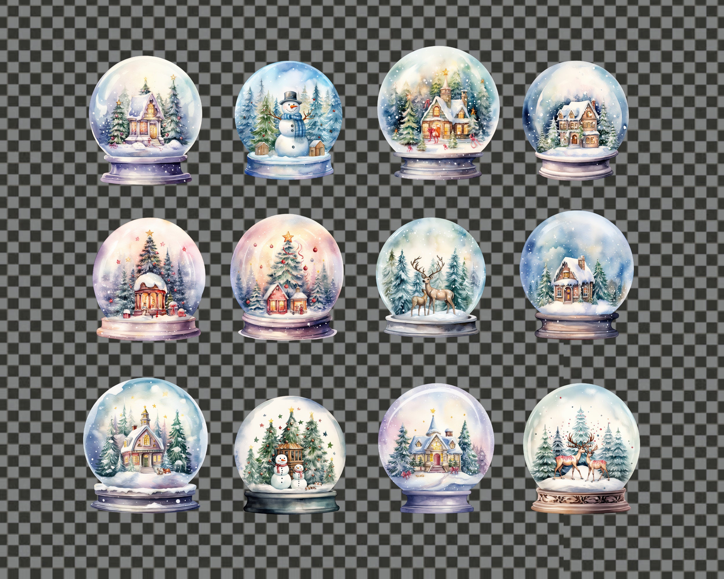 Watercolor Snowglobe Clipart Bundle, Winter Snowglobe Clipart Pack