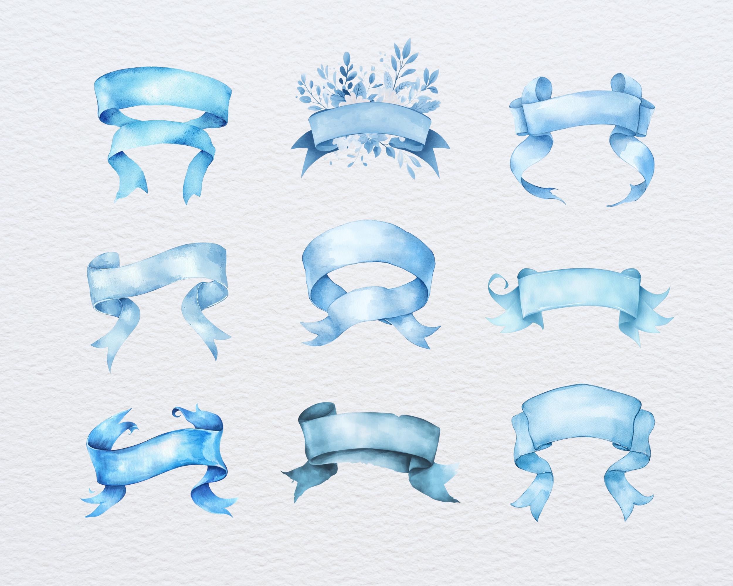 Watercolor Ribbon Banner Clipart Bundle, Baby Blue Banner Clipart Pack ...