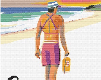 Lifeguard cross stitch summer pattern, Lifeguards Gifts, Beach house decor, Beach house art,  Beach house wall decor, beach house gifts