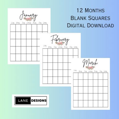 12 Month Printable Calendar Watercolor Flowers Fill in the Blank Cute ...