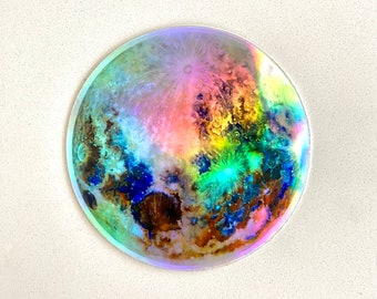 Holographic Moon Sticker, 3x3 inches